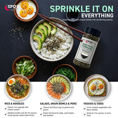 SPQR Seasonings sprinkled over a rice bowl adding savory texture and quick flavor boost