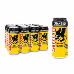 Sprecher front packaging showing 12-pack cans and premium branding as convenience