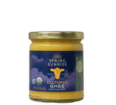 Spring Sunrise ghee front jar showcasing organic label and glass jar benefit