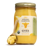 Spring Sunrise ghee front jar showing label and size benefits