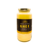 Spring Sunrise ghee 32 oz jar front view showing label and golden color benefit: clear branding and shelf stability