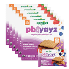 Sprout PB & Yayz front packaging showing mixed berry peanut butter bars and branding for quick selection