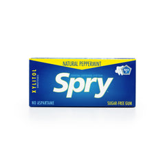 Spry blister opened revealing a single gum piece ready to chew for quick freshness