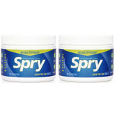 Spry peppermint gum front packaging showing twin 100-count tubs for convenient freshness