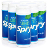 Spry front tin showing branding and peppermint flavor, convenient freshness