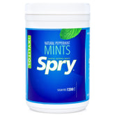 Spry jar front view showing peppermint mints and clear label for quick selection