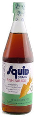 Squid brand Thai Fish Sauce 24 oz front bottle showing amber color and label for authentic flavor