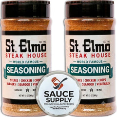 St Elmo Steak House front packaging showing dual 13 oz shakers and brand