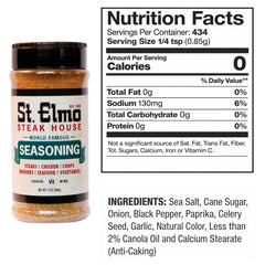 St Elmo Steak House shaker top with easy-dispense cap for controlled seasoning
