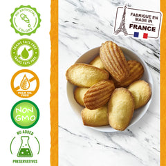 St Michel close view of an individually wrapped madeleine highlighting freshness and portability