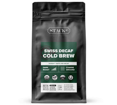 Stack Street front pouch showing organic decaf label and resealable benefit