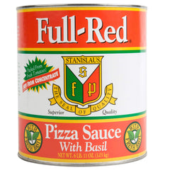 Stanislaus Full Red Pizza Sauce can front label showing brand and product benefits for kitchen efficiency