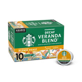 Starbucks box front showing Veranda Blend K-Cups and clear branding, convenient single-serve