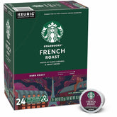 Starbucks French Roast front packaging showing 24-count box and bold branding benefit convenience
