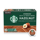 Starbucks front packaging showing hazelnut flavor and 10-count convenience