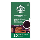 Starbucks VIA decaf box front showcasing brand and convenience