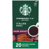 Starbucks VIA front packaging showing box benefits and packet count