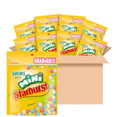 Starburst front packaging showing eight resealable sour mini bags and branding convenience