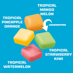 Starburst brand close-up of chewy texture highlighting soft, easy-to-bite fruit chews