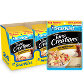 StarKist front packaging of cracked pepper and roasted garlic tuna pouch shows flavor and size benefit