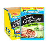 StarKist front packaging showing herb and garlic pouch, convenient snack