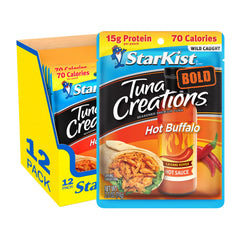 StarKist pouch front view showing bold Hot Buffalo branding and convenience