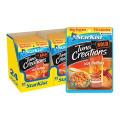 StarKist front pouch showing bold hot buffalo flavor and easy portability