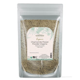 Starwest Botanicals pouch front view showing organic chamomile packaging and benefits