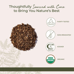 Starwest Botanicals brewed dandelion root tea in cup illustrating warm, toasty flavor