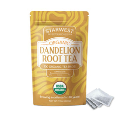 Starwest Botanicals front packaging showing 100-count bulk bag and organic label benefit