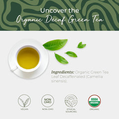 Starwest Botanicals brewed decaf green tea cup demonstrating clear color and smooth flavor