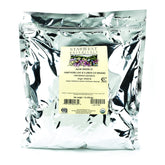 Starwest Botanicals front packaging of 1 lb hawthorn leaves and flowers showing label and bulk bag benefit