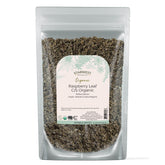 Starwest Botanicals pouch front view showing organic raspberry leaf packaging and storage benefit