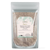 Starwest Botanicals front pouch showing organic slippery elm powder and resealable bag benefit