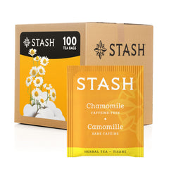 Stash chamomile front packaging showing 100-count box and branding benefit freshness