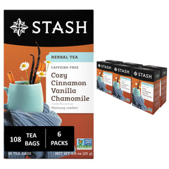 Stash front packaging showing Cozy Cinnamon Vanilla, clear product view and reassurance