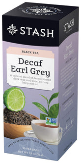 Stash decaf Earl Grey front packaging showing brand and citrus aroma benefit