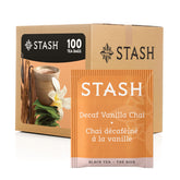 Stash decaf vanilla chai box front showing count and branding for convenience