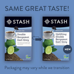 Stash brewed cup of Earl Grey showing rich color and fragrant bergamot