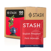 Stash box front view showing English Breakfast tea and quantity for pantry convenience