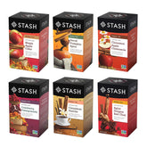 Stash front packaging showing six fall tea boxes and seasonal variety benefit
