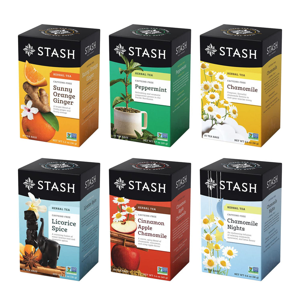 Stash front packaging showing the six-flavor variety pack and convenient boxes