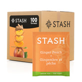 Stash front packaging showing Ginger Peach Green Tea & Matcha and contents benefit convenience