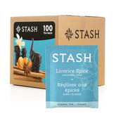 Stash front box showing Licorice Spice branding and 100-count size for easy stocking