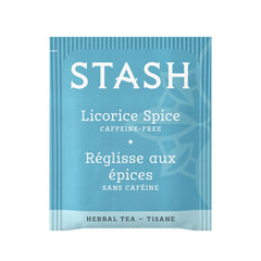 Close-up of a Stash tea bag with tag highlighting a fresh sealed bag benefit