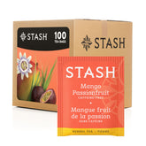 Stash front box view showing mango passionfruit tea and bright packaging benefit freshness