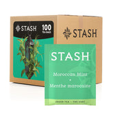 Stash front box showing Moroccan Mint green tea and 100 bags for pantry convenience