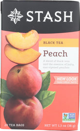 Stash peach tea front packaging showing two 20-count boxes and benefits