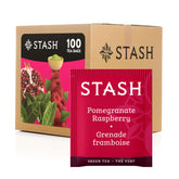 Stash front box showing pomegranate raspberry green tea, convenient 100-count