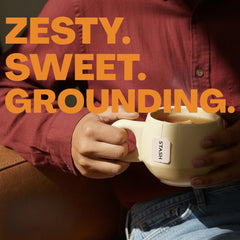 Stash brewed cup of red chai demonstrating rich amber color and comfort